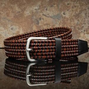 NWT WILL Leather Goods Stretch Braided Belt in Brown/Black Sz 36